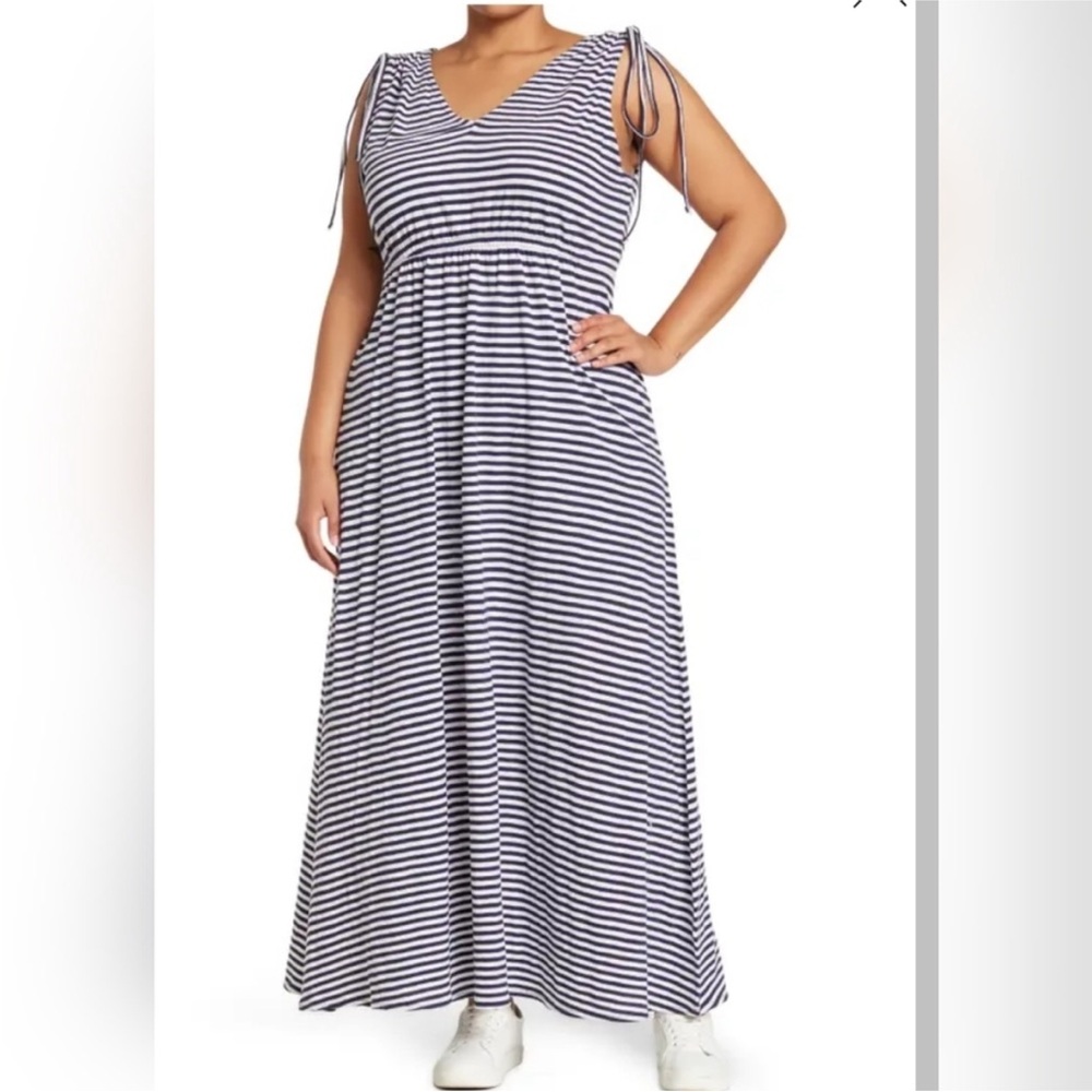 Nordstrom Navy and White Striped Maxi Dress with Tie Shoulders